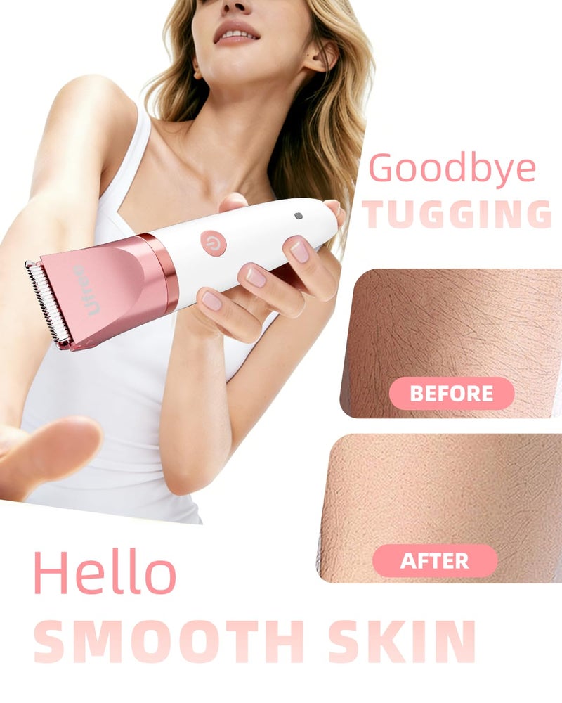 UFREE ماكينة حلاقة كهربائية للنساء لإزالة الشعر في المناطق الحساسة، ماكينة تشذيب البيكيني للوجه والجسم، جهاز حلاقة للاستخدام الرطب والجاف، ماكينة تشذيب الشعر، هدايا عيد ميلاد للنساء، ذهبية - Image 4